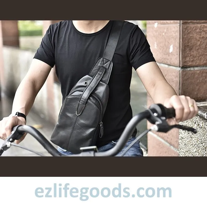 Genuine Leather Black Crossbody Sling Bag for Men