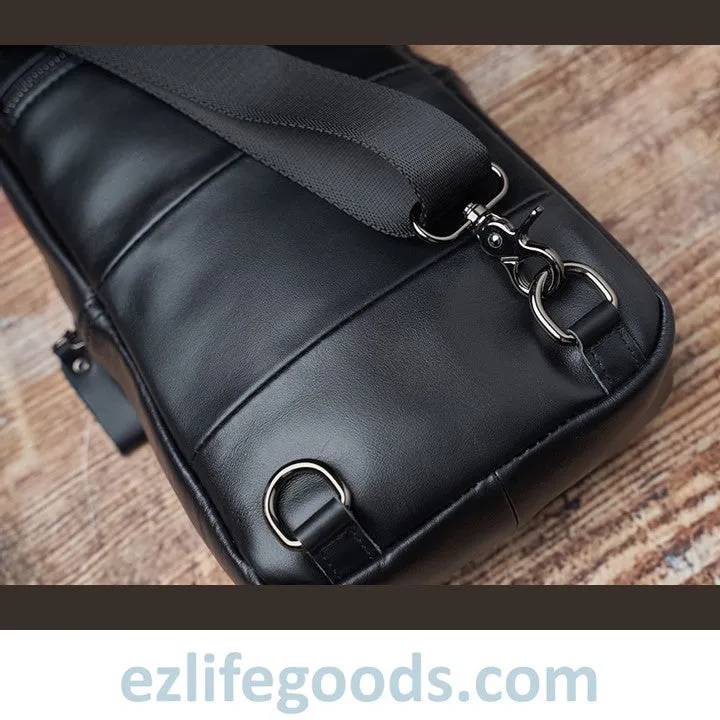 Genuine Leather Black Crossbody Sling Bag for Men