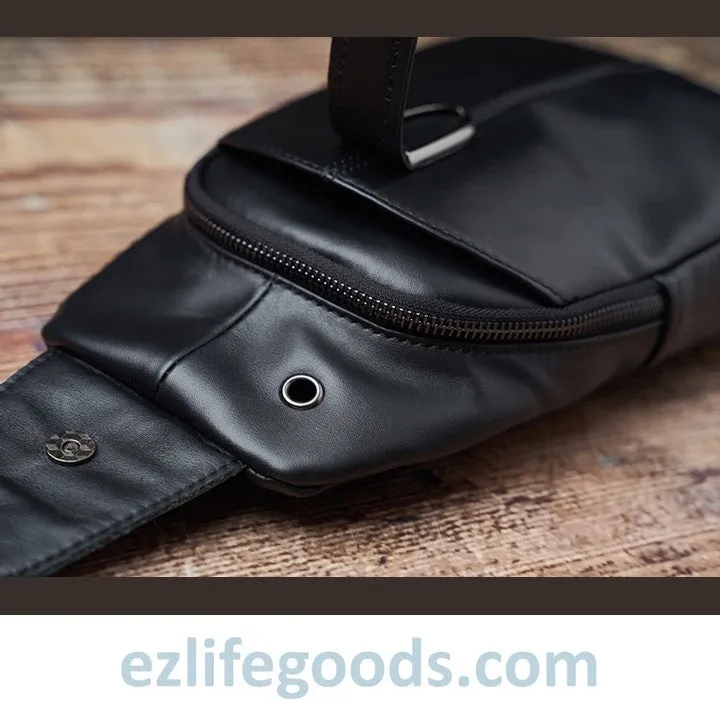 Genuine Leather Black Crossbody Sling Bag for Men