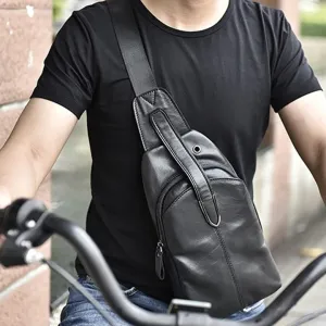 Genuine Leather Black Crossbody Sling Bag for Men
