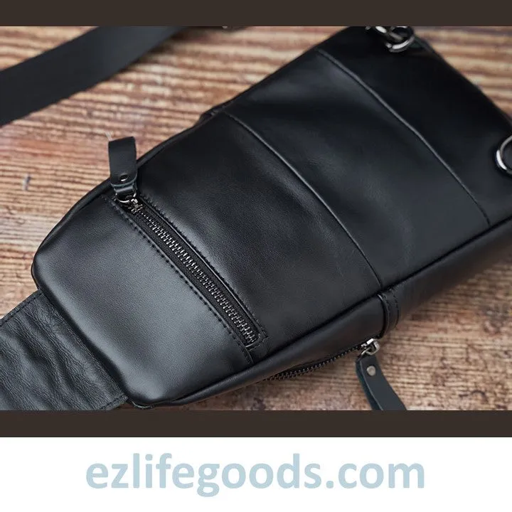 Genuine Leather Black Crossbody Sling Bag for Men