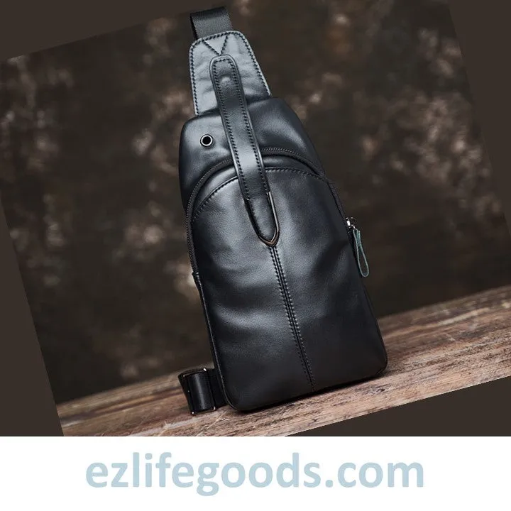 Genuine Leather Black Crossbody Sling Bag for Men