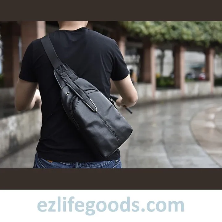 Genuine Leather Black Crossbody Sling Bag for Men
