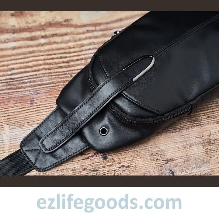 Genuine Leather Black Crossbody Sling Bag for Men