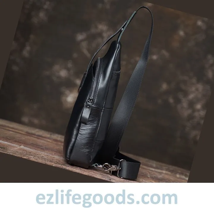 Genuine Leather Black Crossbody Sling Bag for Men
