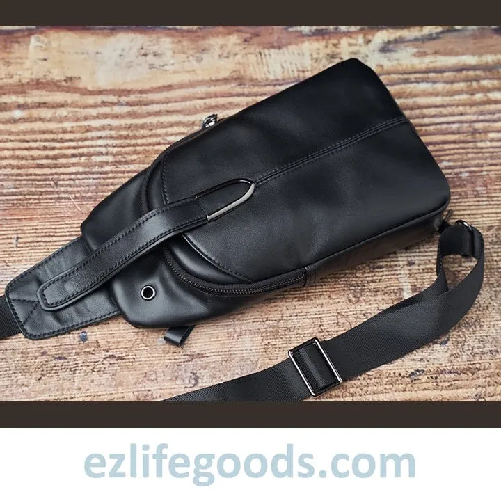 Genuine Leather Black Crossbody Sling Bag for Men