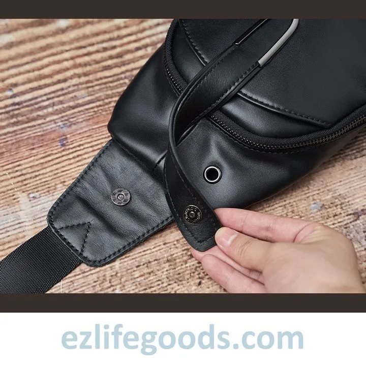 Genuine Leather Black Crossbody Sling Bag for Men