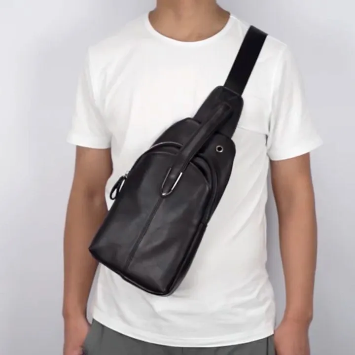 Genuine Leather Black Crossbody Sling Bag for Men