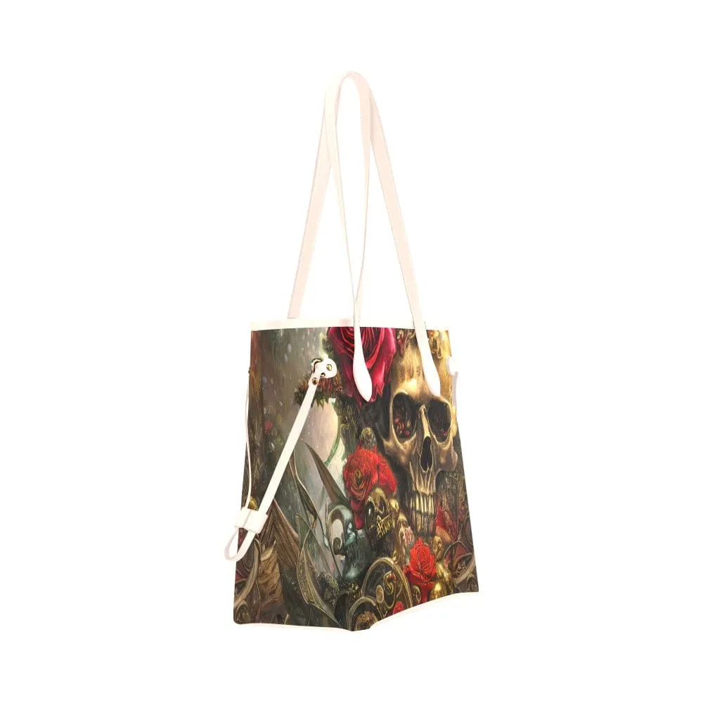 Gold Skull Red Roses Clover Canvas Tote Bag