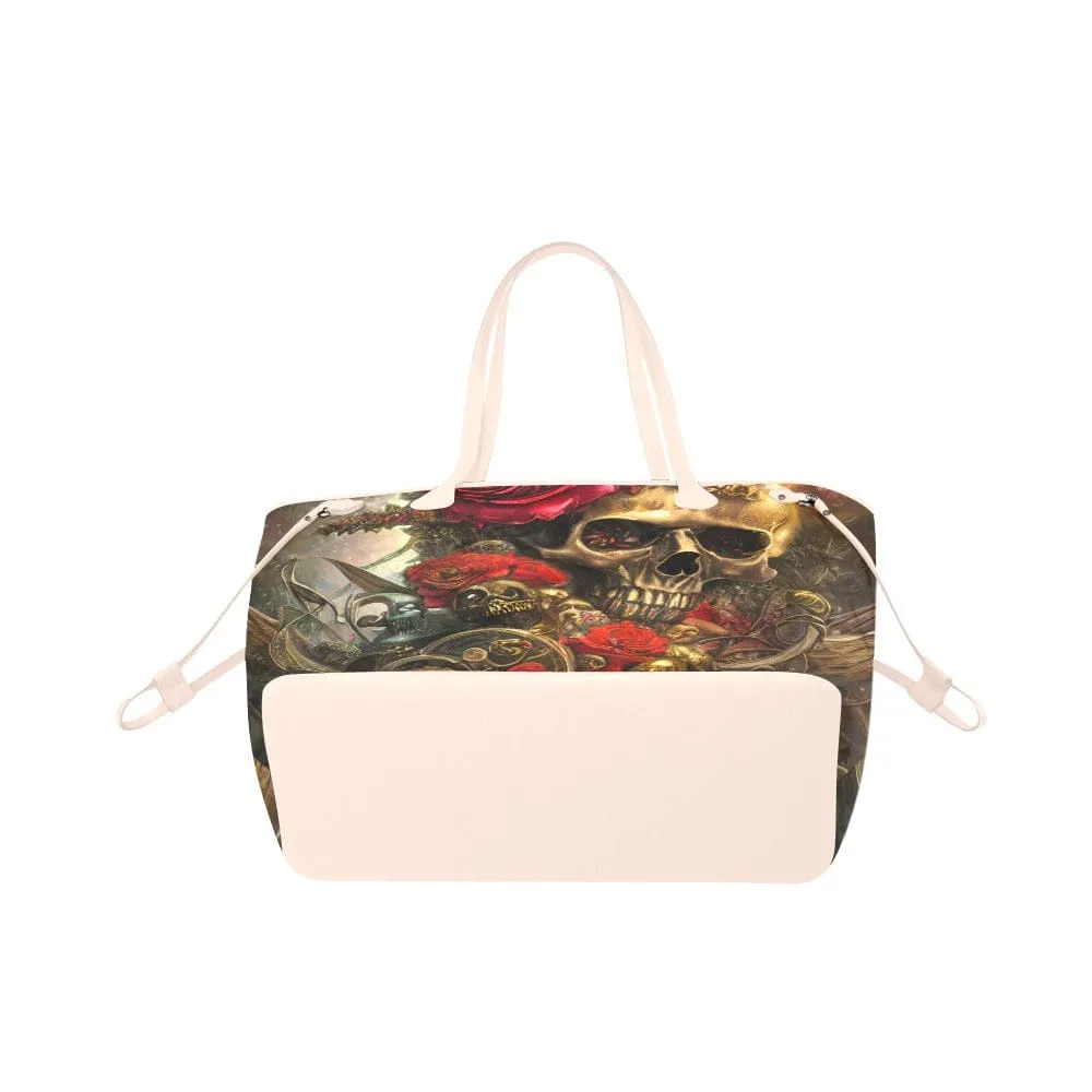 Gold Skull Red Roses Clover Canvas Tote Bag