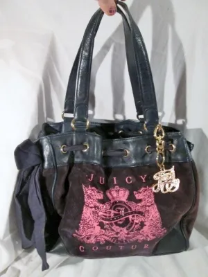 JUICY COUTURE Leather Velvet Heart tote purse satchel PINK BROWN PURPLE L