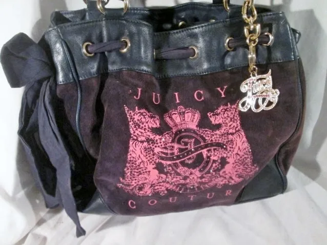 JUICY COUTURE Leather Velvet Heart tote purse satchel PINK BROWN PURPLE L
