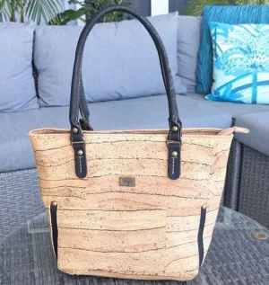 Kiana Cork Tote Bag Natural Strip Design