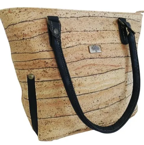 Kiana Cork Tote Bag Natural Strip Design