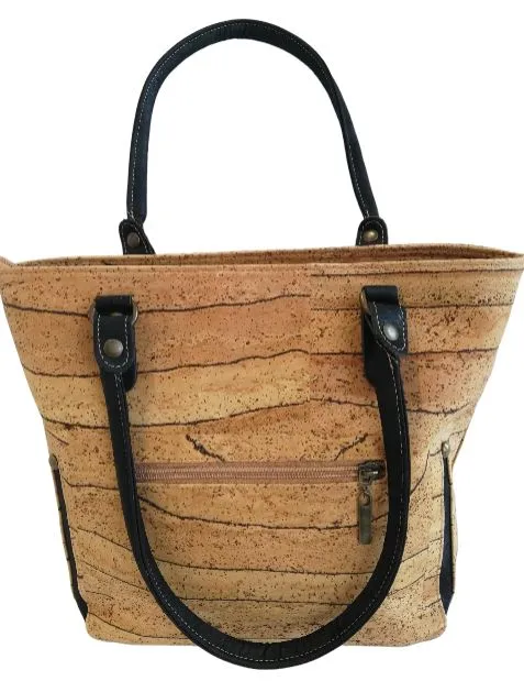 Kiana Cork Tote Bag Natural Strip Design