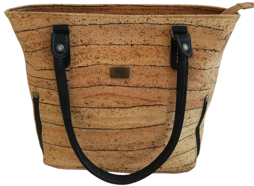 Kiana Cork Tote Bag Natural Strip Design