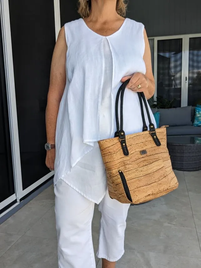 Kiana Cork Tote Bag Natural Strip Design