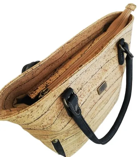 Kiana Cork Tote Bag Natural Strip Design