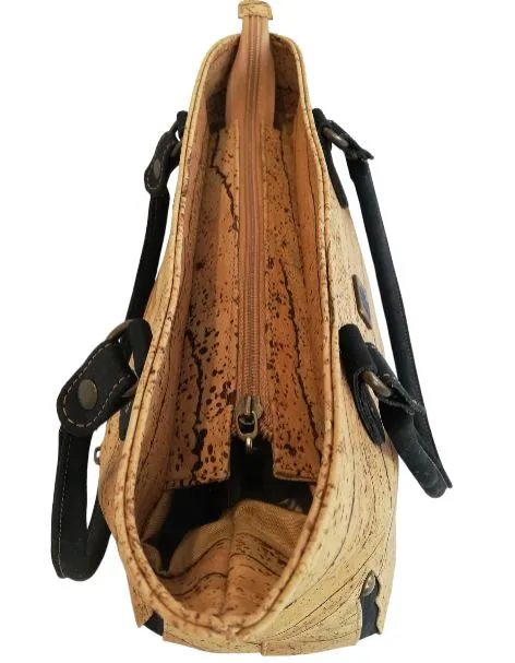 Kiana Cork Tote Bag Natural Strip Design