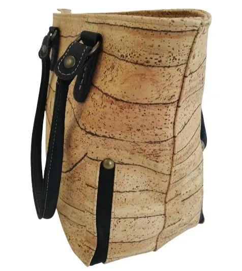 Kiana Cork Tote Bag Natural Strip Design
