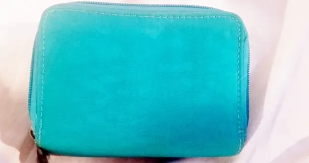 KIPLING BIFOLD Vegan Nylon change purse Wallet Organizer Signature Aqua Blue MONKEY