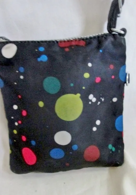 KIPLING Vegan Shoulder Bag Crossbody Swingpack Purse BLACK POLKA DOT