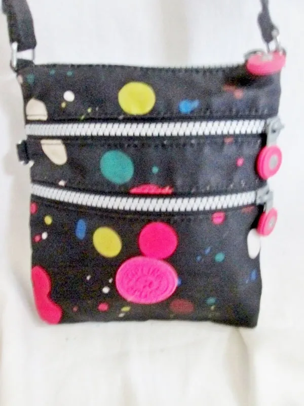 KIPLING Vegan Shoulder Bag Crossbody Swingpack Purse BLACK POLKA DOT