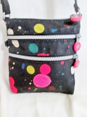 KIPLING Vegan Shoulder Bag Crossbody Swingpack Purse BLACK POLKA DOT