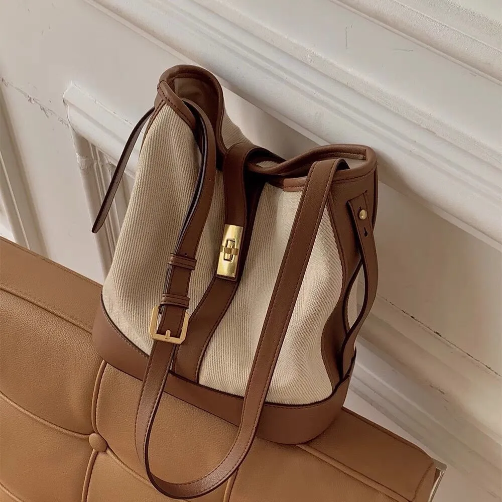 Korean Patchwork women Bucket Shoulder bags Canvas female handbag and purses large Capacity Crossbody Bag ladies composite bags