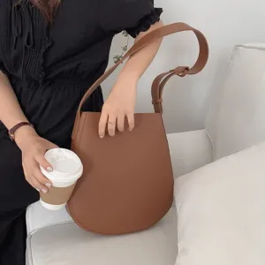 Korean style women Bucket Bags PU Leather Female purse and Handbags 2021 vintage Wide strap Shoulder Bags for ladies totes