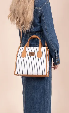 Lee Striped Canvas Tote / Crossbody Bag - Beige