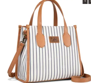 Lee Striped Canvas Tote / Crossbody Bag - Beige