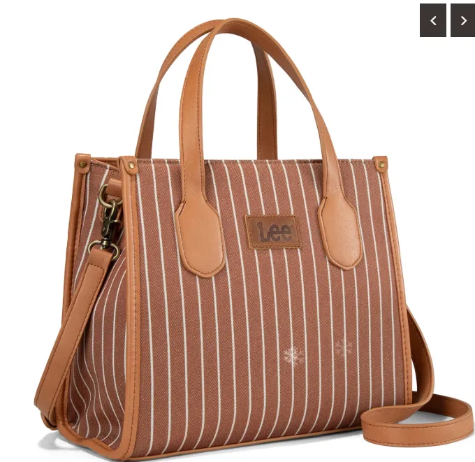 Lee Striped Canvas Tote / Crossbody Bag - Brown