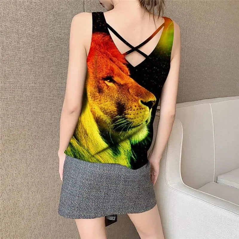 Lion Tank-Top women Animal Sleeveless 3d Anime Vest Print Nebula Anime Clothes Colorful Vest Printed