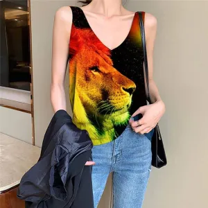Lion Tank-Top women Animal Sleeveless 3d Anime Vest Print Nebula Anime Clothes Colorful Vest Printed