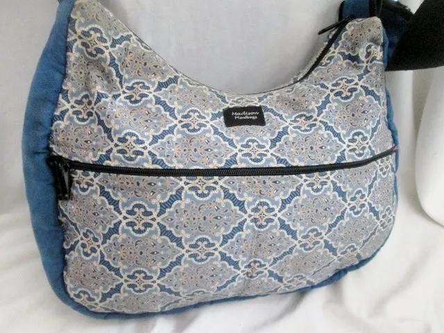 MADISON HANDBAGS vegan cloth shoulder bag satchel hobo purse sling bucket BLUE