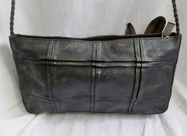 MARC & MARC SHARIF Textured LEATHER FLORAL Shoulder Bag Crossbody BROWN