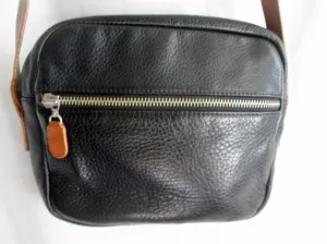 MOGAMBO BARCELONA Pebbled Leather Shoulder Bag Man Purse Crossbody BLACK Travel