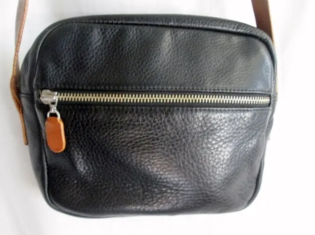 MOGAMBO BARCELONA Pebbled Leather Shoulder Bag Man Purse Crossbody BLACK Travel