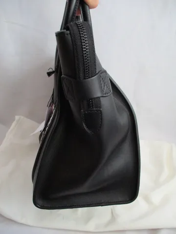 NEW CELINE PARIS MINI LUGGAGE BLACK WHITE RED Woven Leather Tote Bag NWT