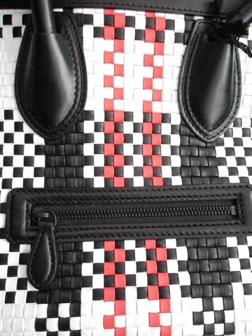 NEW CELINE PARIS MINI LUGGAGE BLACK WHITE RED Woven Leather Tote Bag NWT