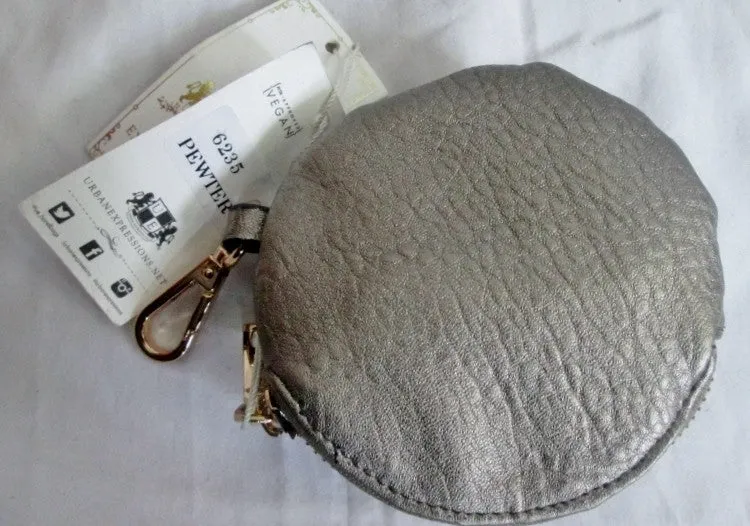 NEW NWT URBAN EXPRESSIONS vegan wallet change purse FLORAL PEWTER keyring