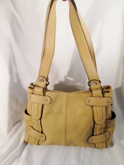 NEW TIGNANELLO leather hobo satchel tote shoulder bucket bag tote BEIGE TAN pebbled