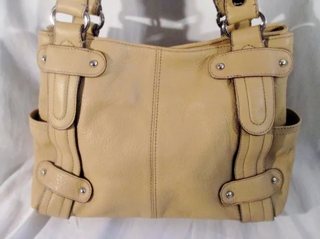 NEW TIGNANELLO leather hobo satchel tote shoulder bucket bag tote BEIGE TAN pebbled