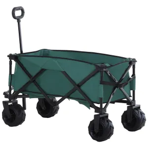 Outsunny Folding Outdoor Cart - Portable Pull Along Wagon with Telescopic Handle & Anti-Slip Wheels - Ideal for Beach & Garden, Green