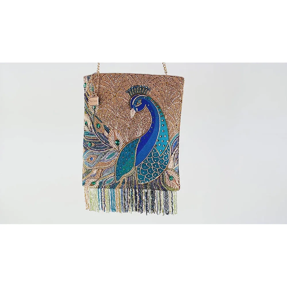 Peacock Feathers Crossbody Handbag by Mary Frances