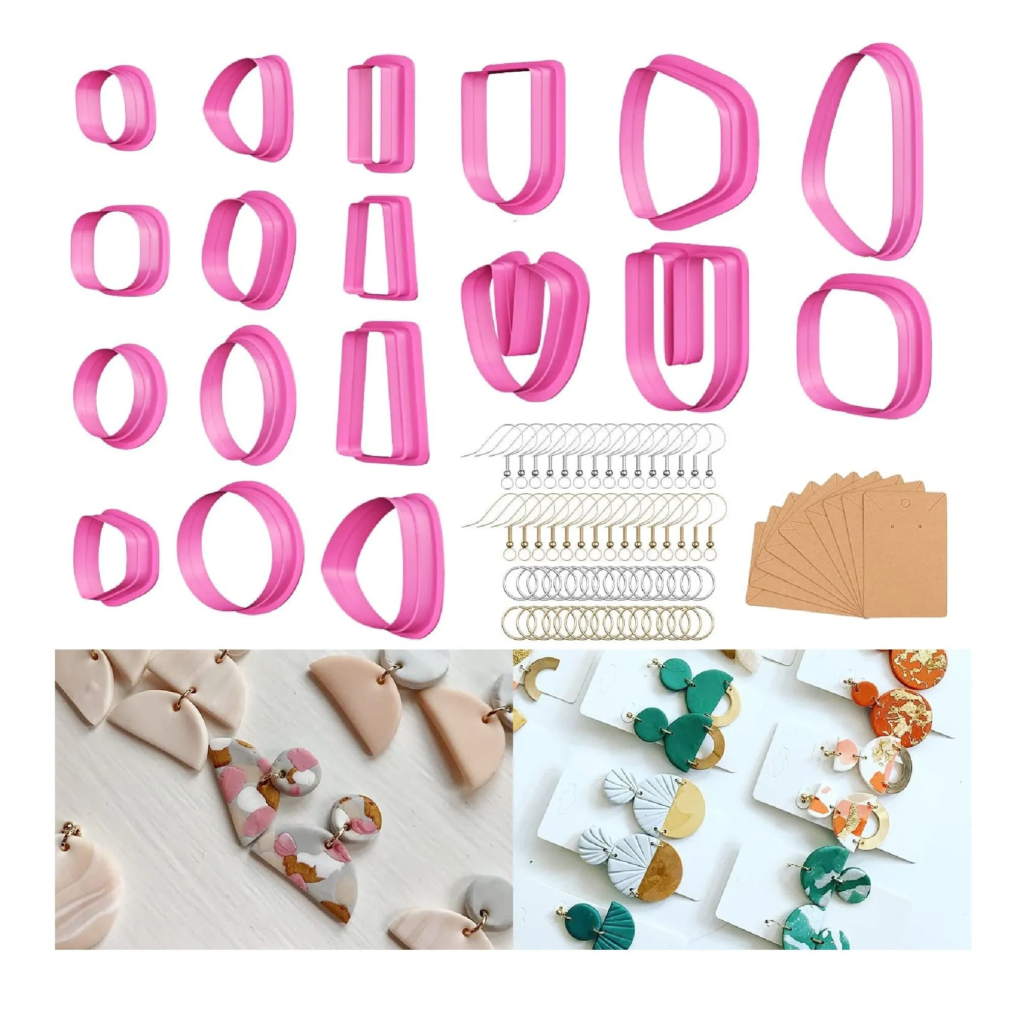 Polymer Clay Cutters | 18 Different Shaped Clay Cutters With Kraft Paper Cards | Earring Hooks