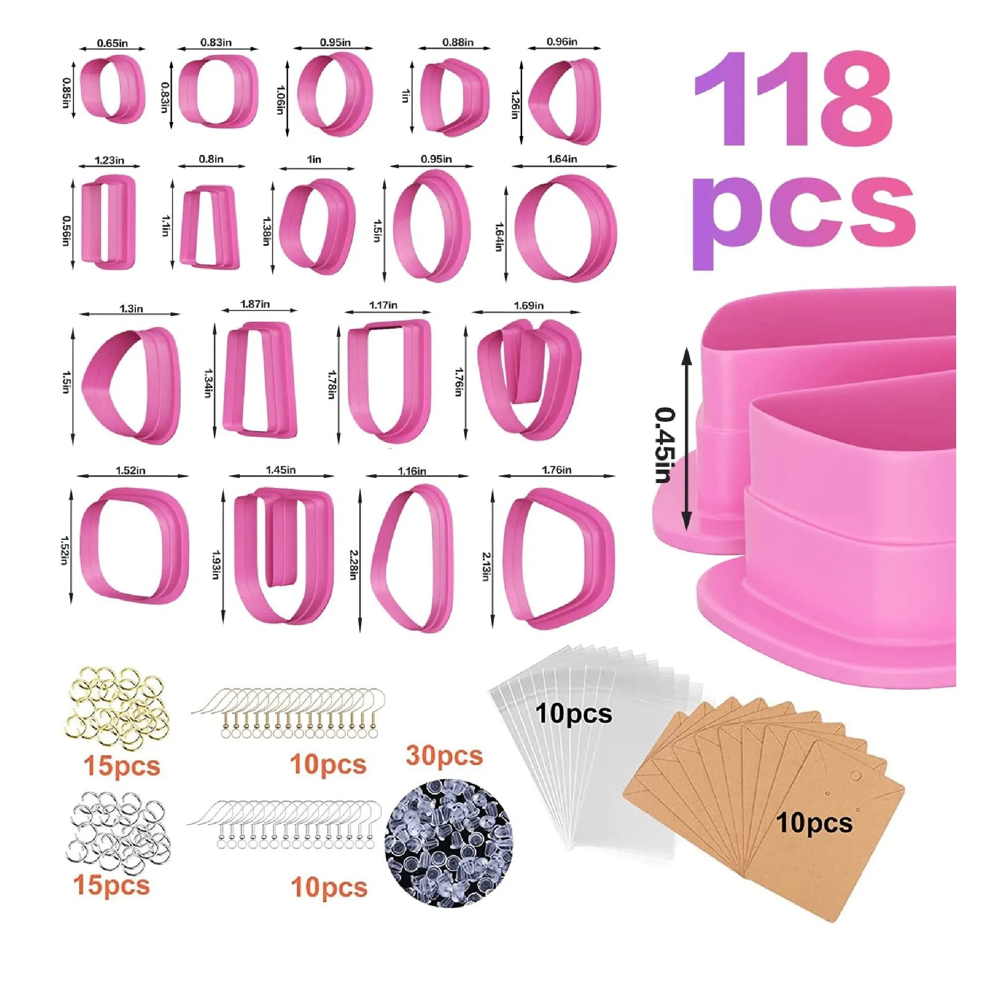 Polymer Clay Cutters | 18 Different Shaped Clay Cutters With Kraft Paper Cards | Earring Hooks