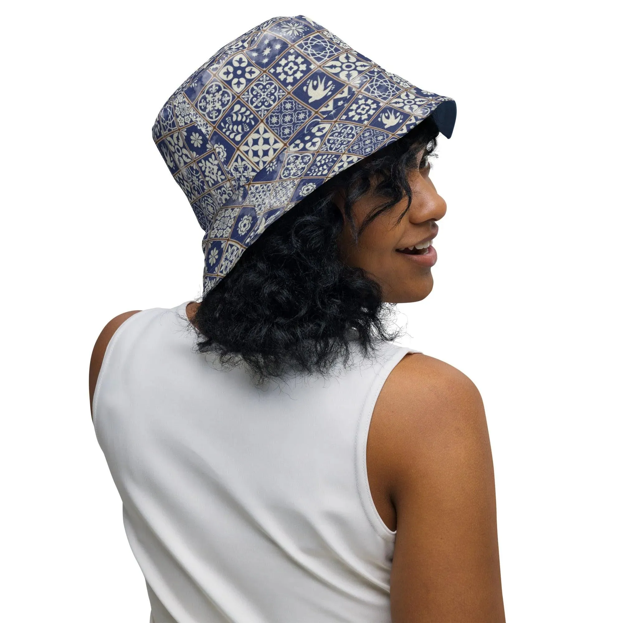 Portuguese Azulejo Tile Reversible Bucket Hat