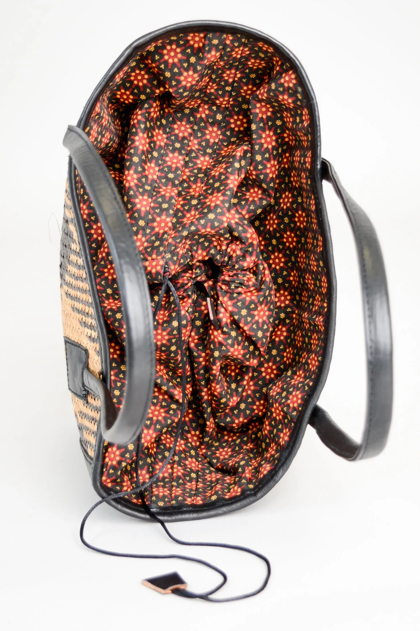 Rectangle Rattan Purse with Black Leather, Small